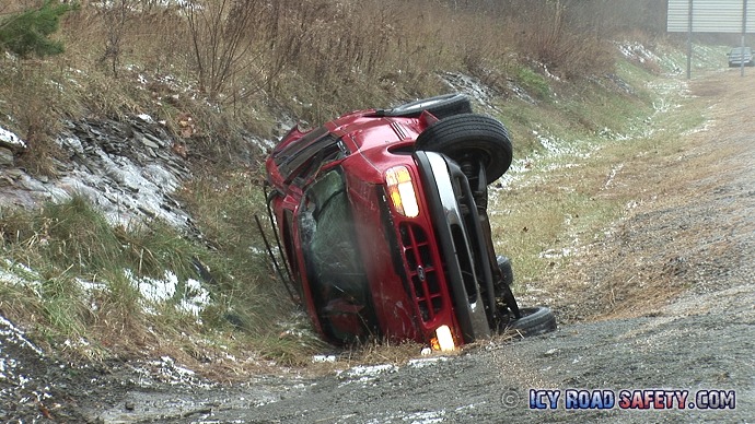 Rollover crash triggered by black ice