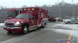 Accident aftermath on icy bridge