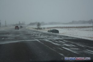 Blowing snow road icing
