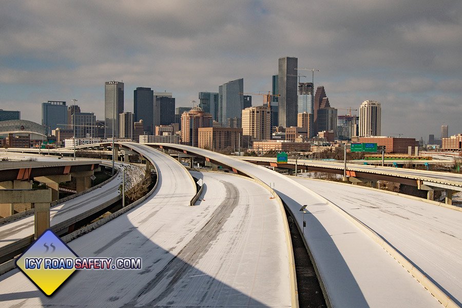 Deserted highways during Houston, TX winter storm